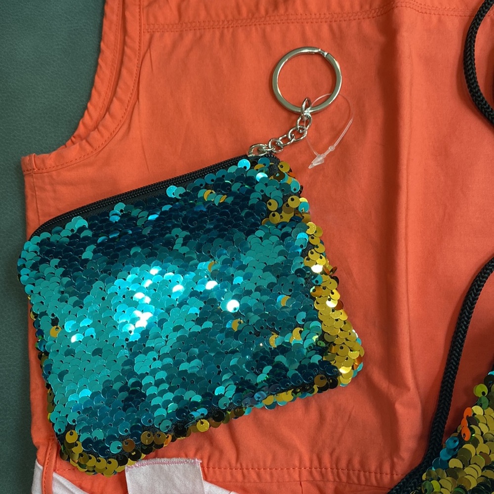 Drawstring Sequins Backpack And Keychain Pouch - image 2